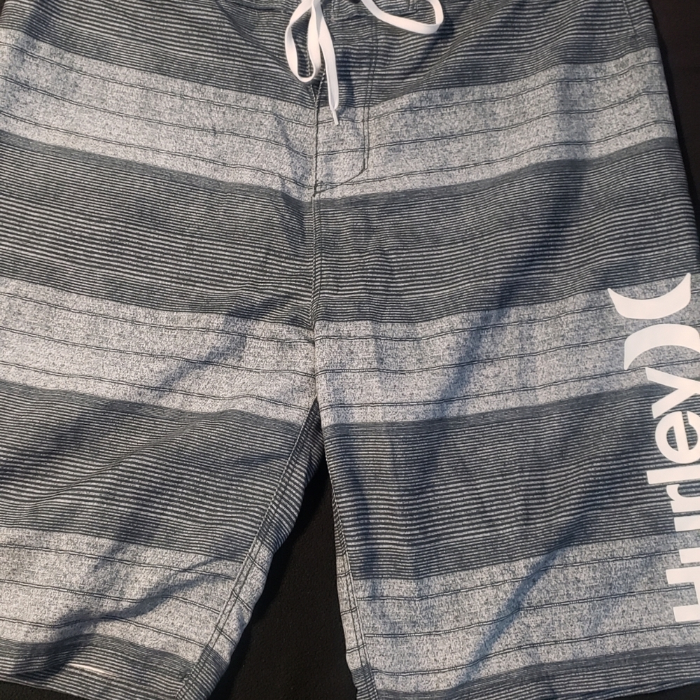 Hurley Men's Black and Gray Striped Board Shorts